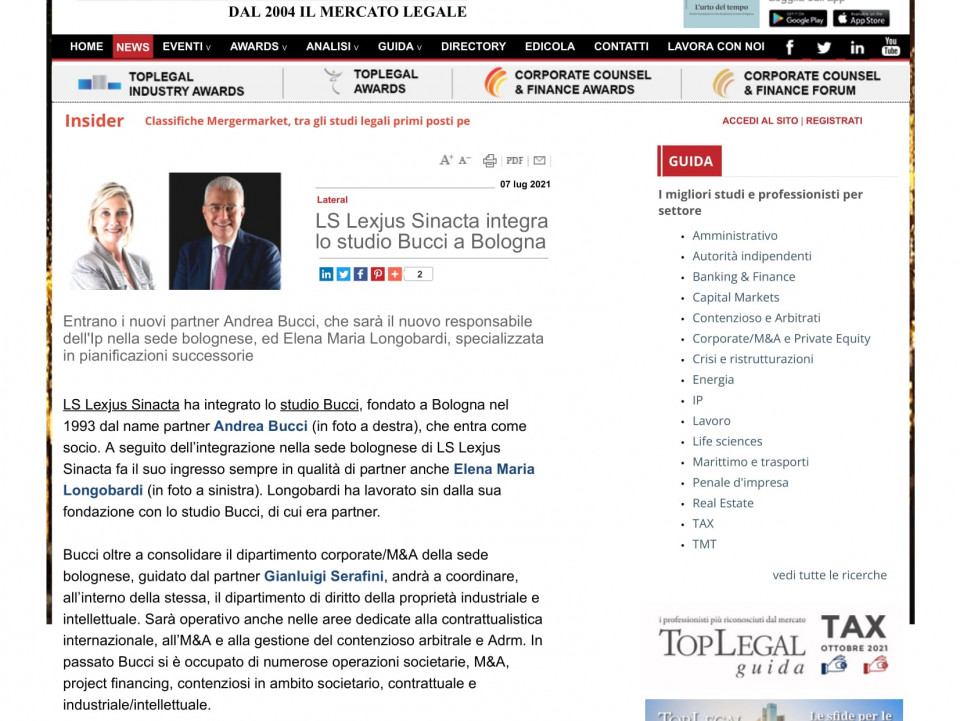LS Lexjus Sinacta integra lo studio Bucci a Bologna - TopLegal dal 2004 il mercato legale-1.jpg