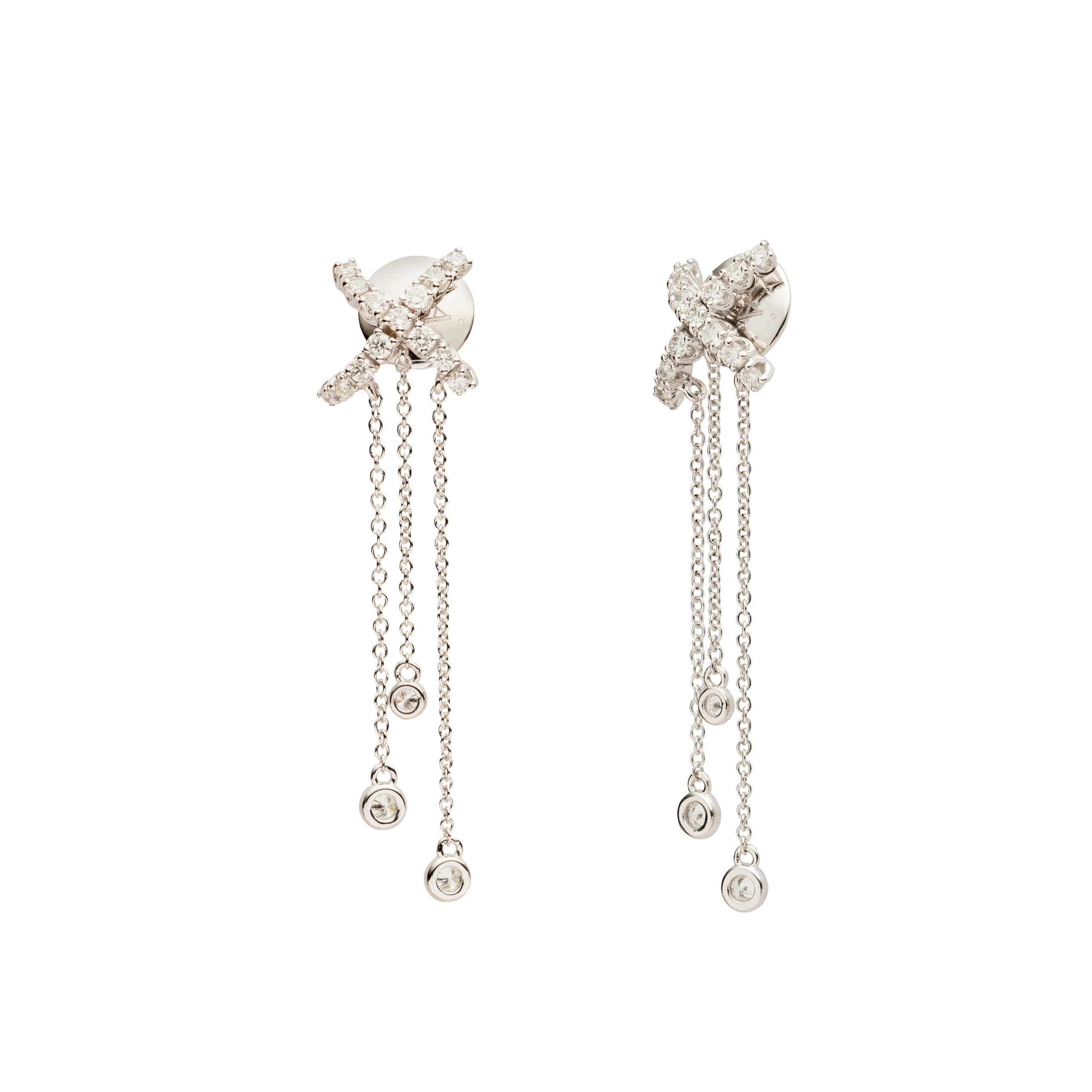 Antonini Milano - Cortina - orecchini X con catene oro bianco e diamanti