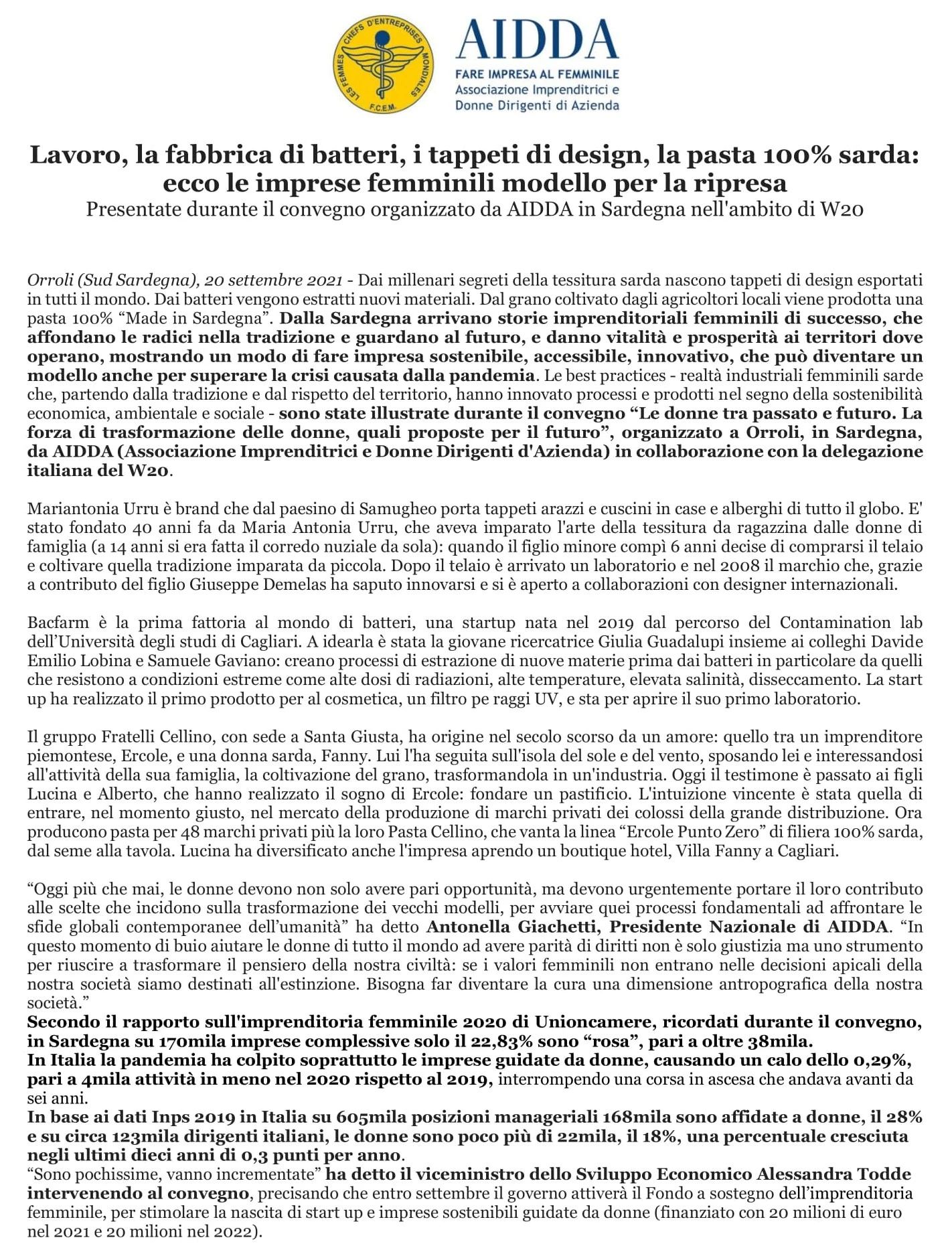 Lavoro, la fabbrica di batteri, i tappeti di design, la pasta 100percento sarda ecco le imprese femminili modello per la ripresa - Convegno AIDDA Sardegna W20-1.jpg